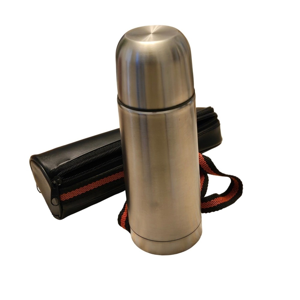 Stainless Steel Vacuum Thermos Bottle Travel Mug w/ Carry Case Strap - Picture 3 of 11